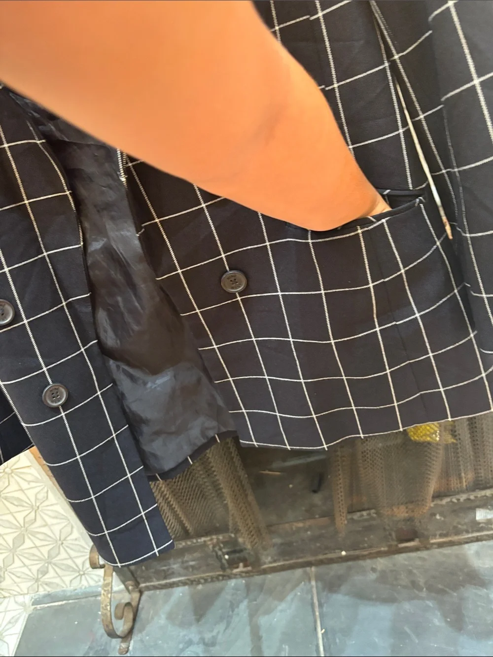 Nine West Navy Windowpane Blazer